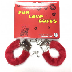Furry cuffs, colour red, in colour box