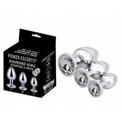 Power Escorts - BR138 - Diamond King Starter 3-Pack - S, M, L - Silver/ Clear Stone
